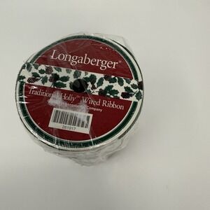 1 Longaberger Traditional Holly Wired Ribbon 1998 Retired 5 Yards, 4 Available